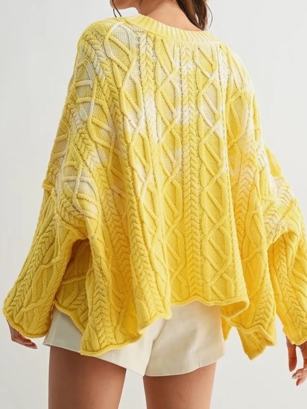 Free People Washed Ashore Oversized Yellow Cable Knit Fisherman Sweater - Picture 3 of 11